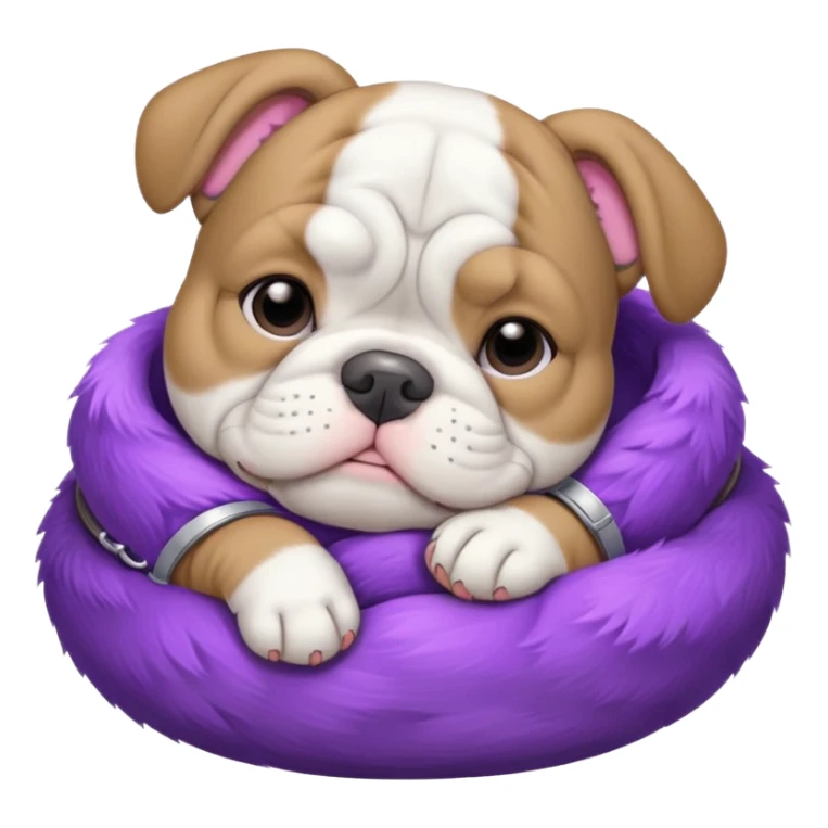 grey white bulldog puppy sleeping with a purple collar on sticker