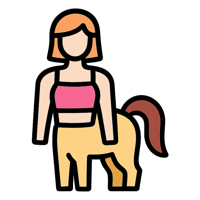pink crop top wearing person with horse tail, icon style, simple, clear lines, minimal color, suitable for emoji sticker
