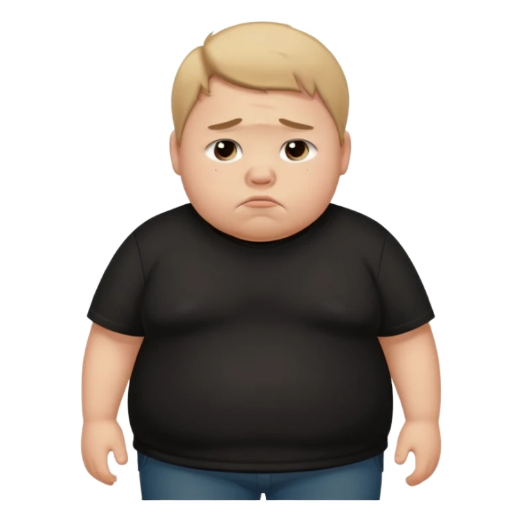 sad fat young boy in black t shirt walking  sticker