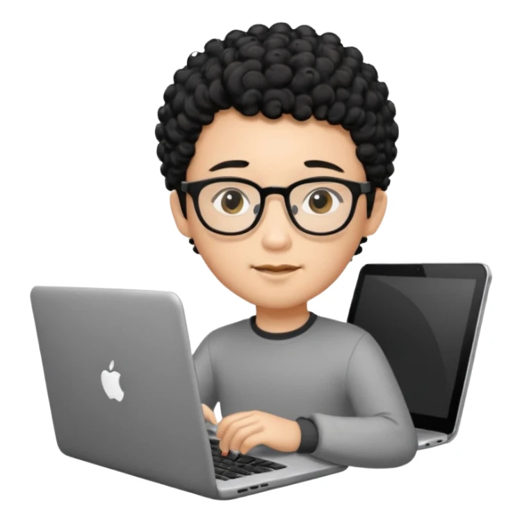 A young boy DEVELOPER WITH A laptop, black curly short hair, wearing glasses, a thin goatee, his skin is asian

Add the word "PIF" floating around him sticker