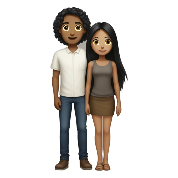 tan girl with long black hair with short brown haired white boy sticker