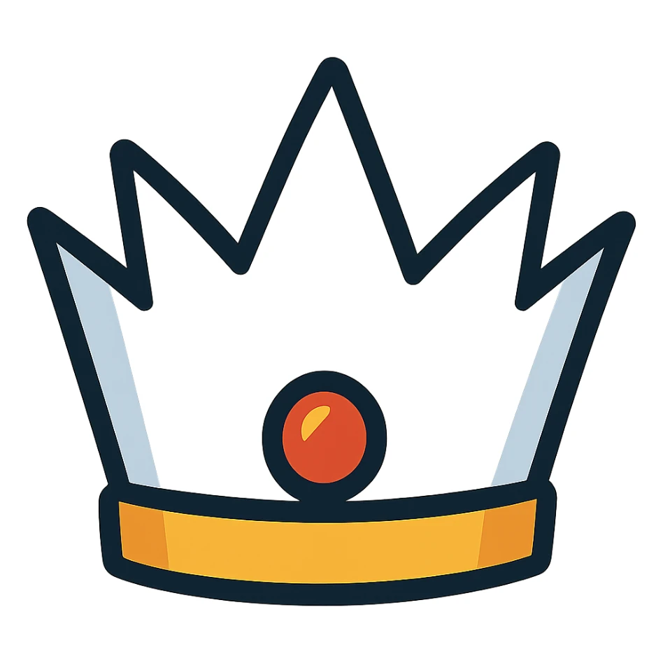 a cartoon-style white crown with exaggerated points, playful and bright, no background sticker