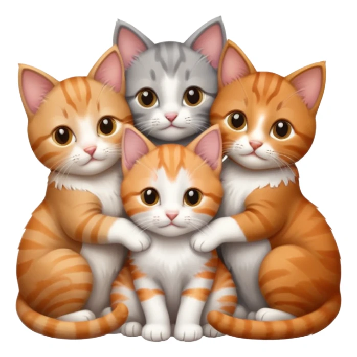 3 kittens cuddling together all different colours, the first one is grey and white, the second is ginger and white and the third is brown tabby and white sticker