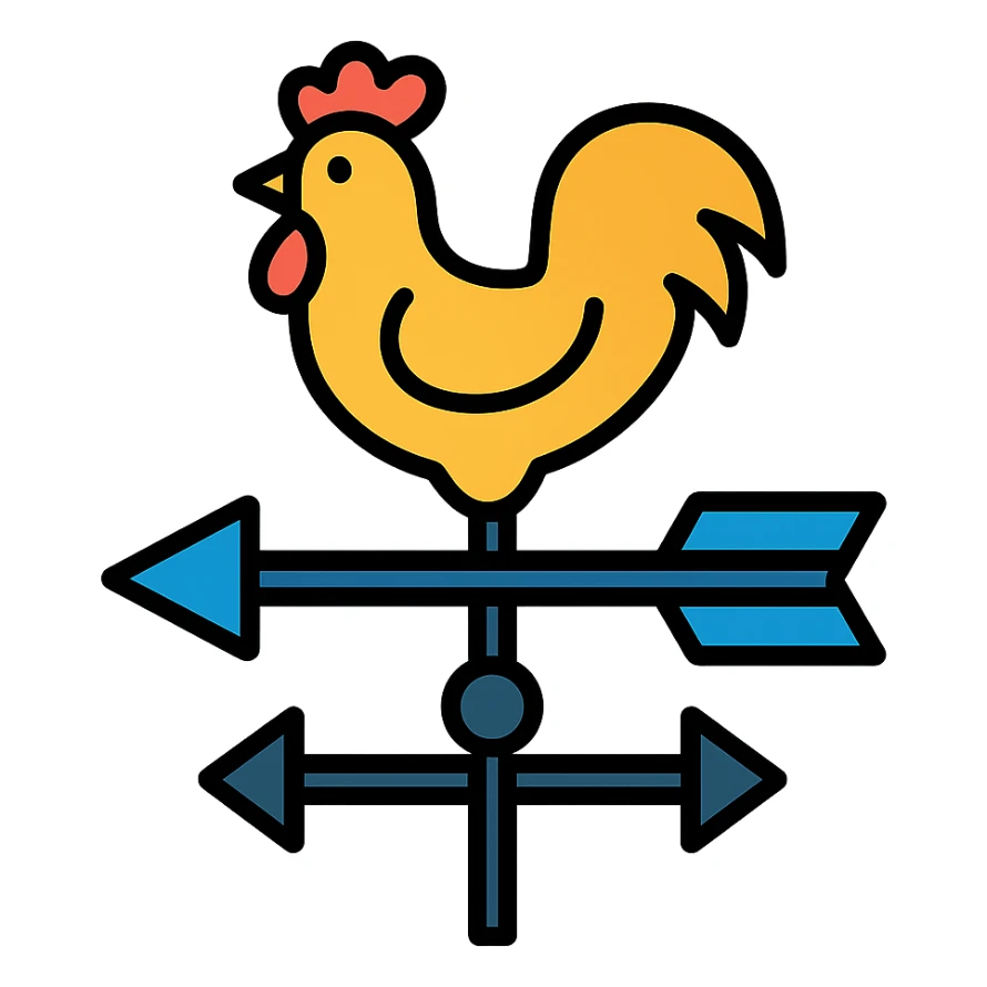 classic weathervane with rooster, colored icon with black outlines sticker