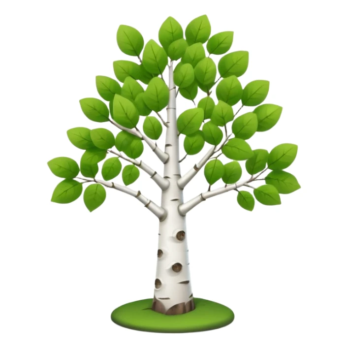 A 3D cartoon birch tree with white bark and small green leaves, gentle lighting, Memoji-style realism. sticker