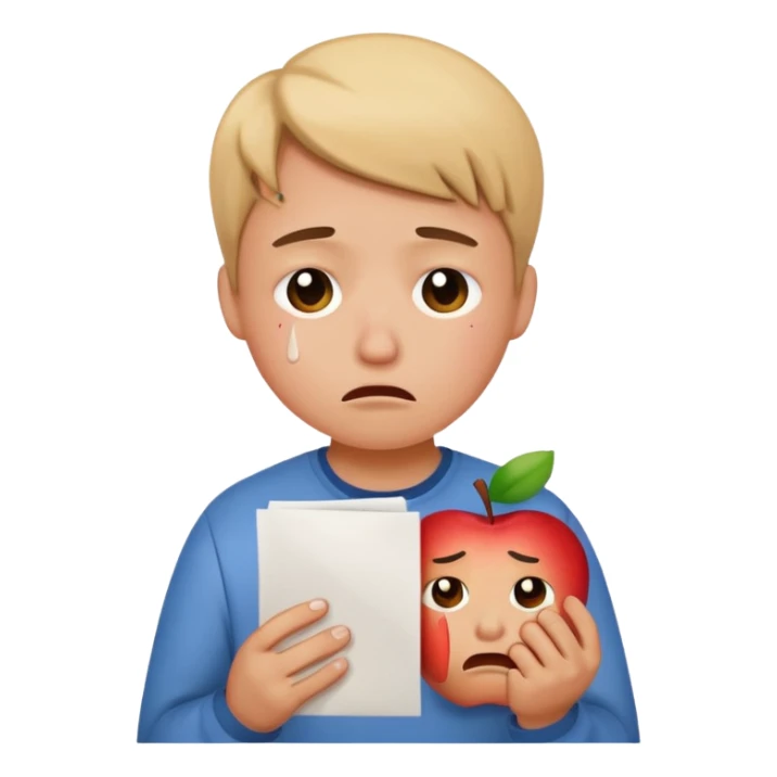 emoji student sad holding paper IELTS 5.5, crying, failure, white background, apple emoji style sticker