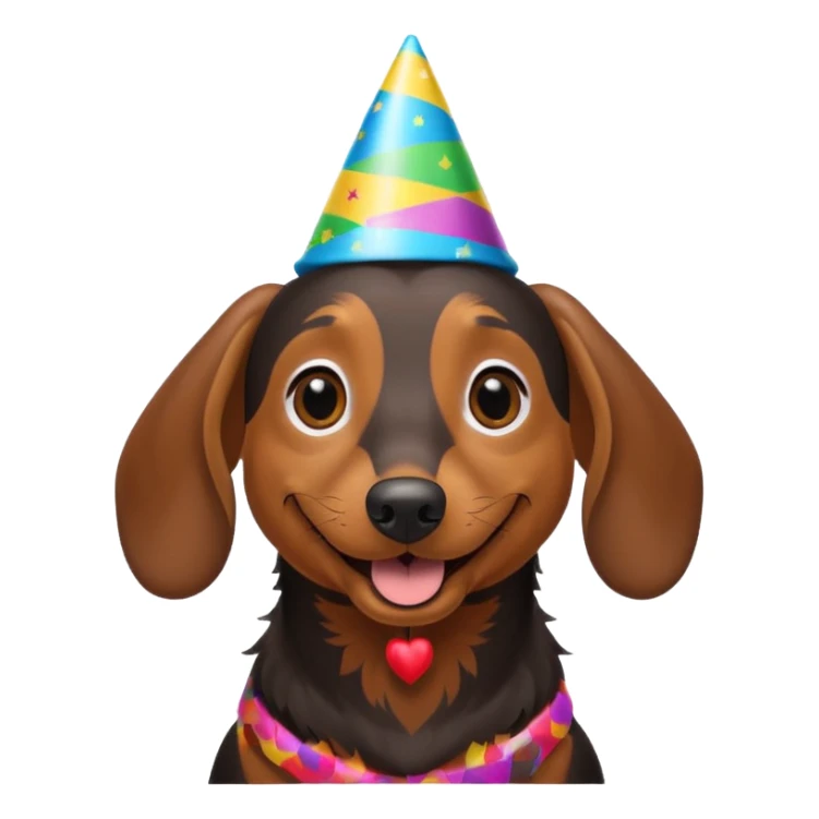 A dachshund wearing a party hat sticker