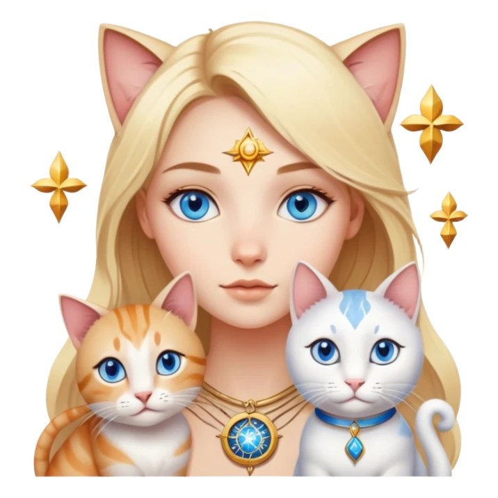blonde girl with blue eyes astrology with different cats sticker