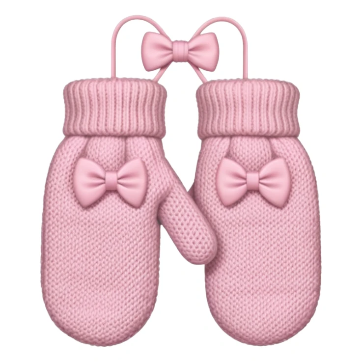 pastel pink pair of mittens connected by string and a bow sticker