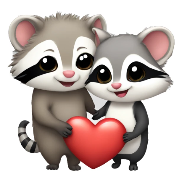 Opossum and raccoon cute couple love with heart sticker