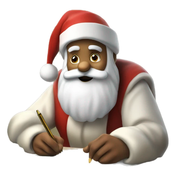 Father Christmas is sitting on a desk, writing something down on a sheet of paper, solving complicated math puzzles  sticker
