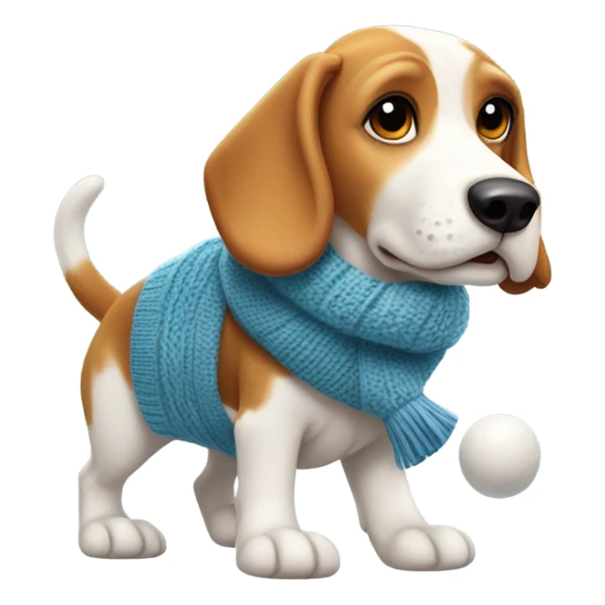 Beagle with winter clothes and snowball fight sticker