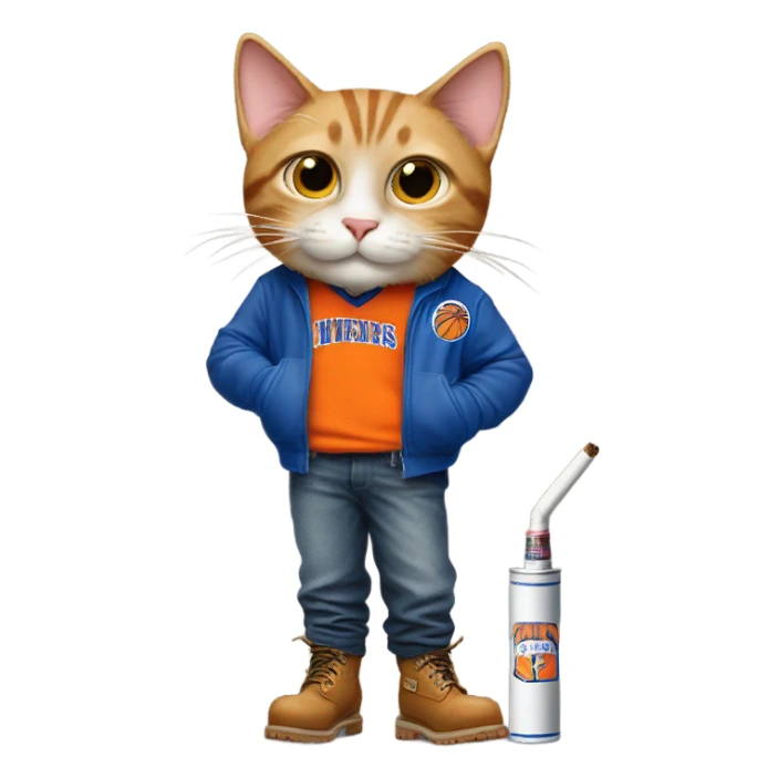 cat in timbs, New York knicks jersey and smoking  sticker