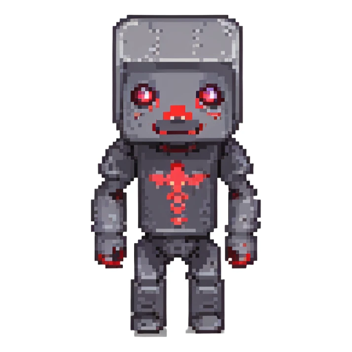 Turn this Minecraft character into pixel art style, keep the glowing red eyes and pose, with no background. sticker
