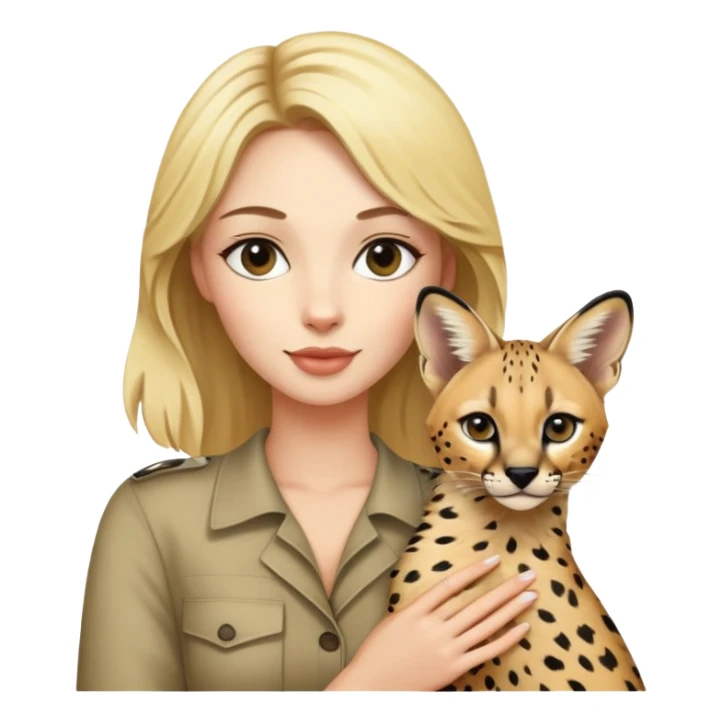 Woman with blonde hair holding one African serval sticker