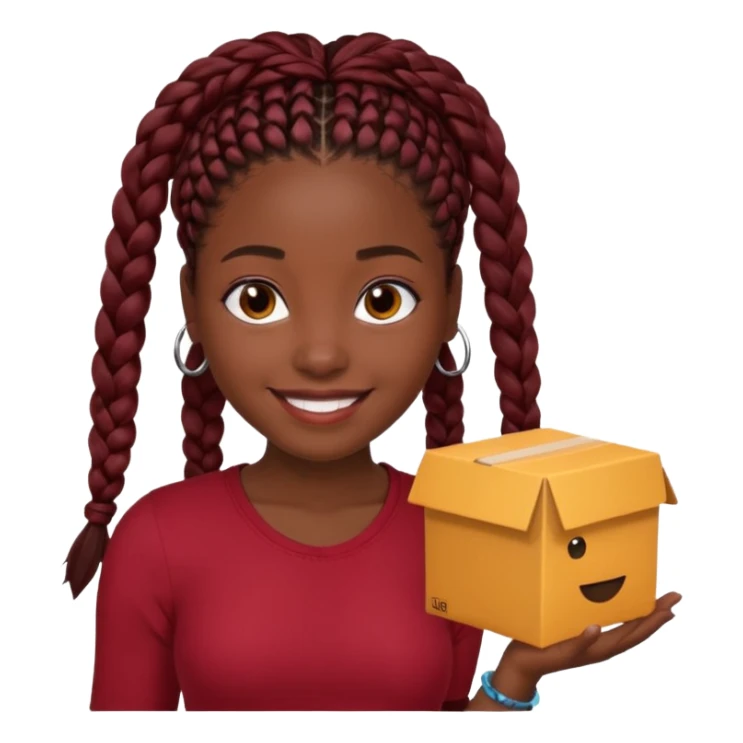 Black girl with box braids and a dark red top sticker