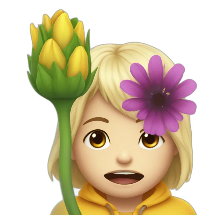 Monster eat a child who admire a big flower sticker