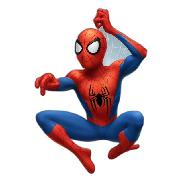 spiderman who weaves a web upwards and hangs from it sticker