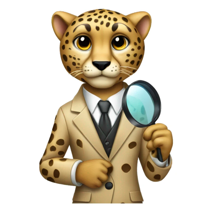 Cheetah in a classic suit with a magnifying glass in his paw sticker