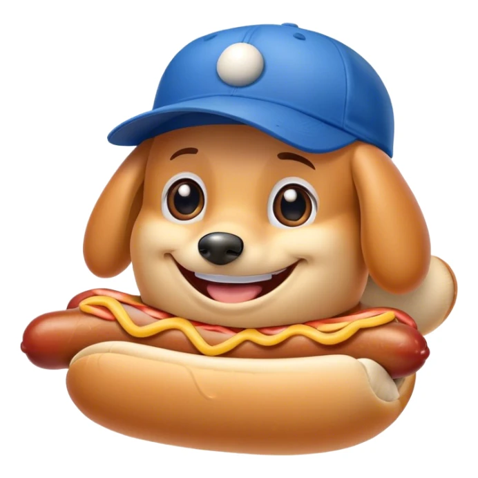 hot dog with smiling face and blue baseball hat sticker