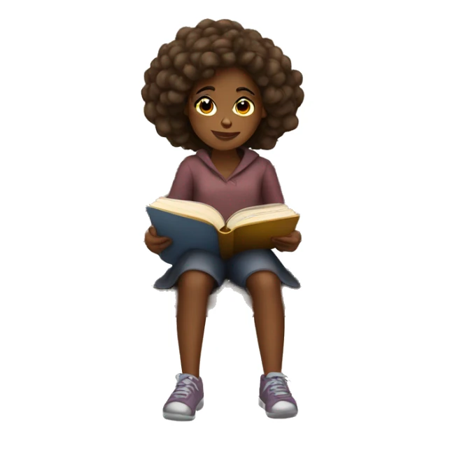 Brown skin girl sitting on a bench reading a book sticker