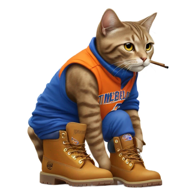cat in timbs, New York knicks jersey and smoking  sticker