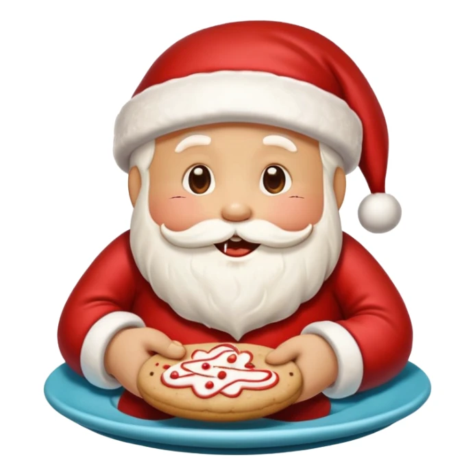 “A cute Christmas-themed Santa cookie, decorated with red and white icing, smiling face, sitting on a small plate, cartoon-style, vibrant colors, festive and cozy mood” sticker