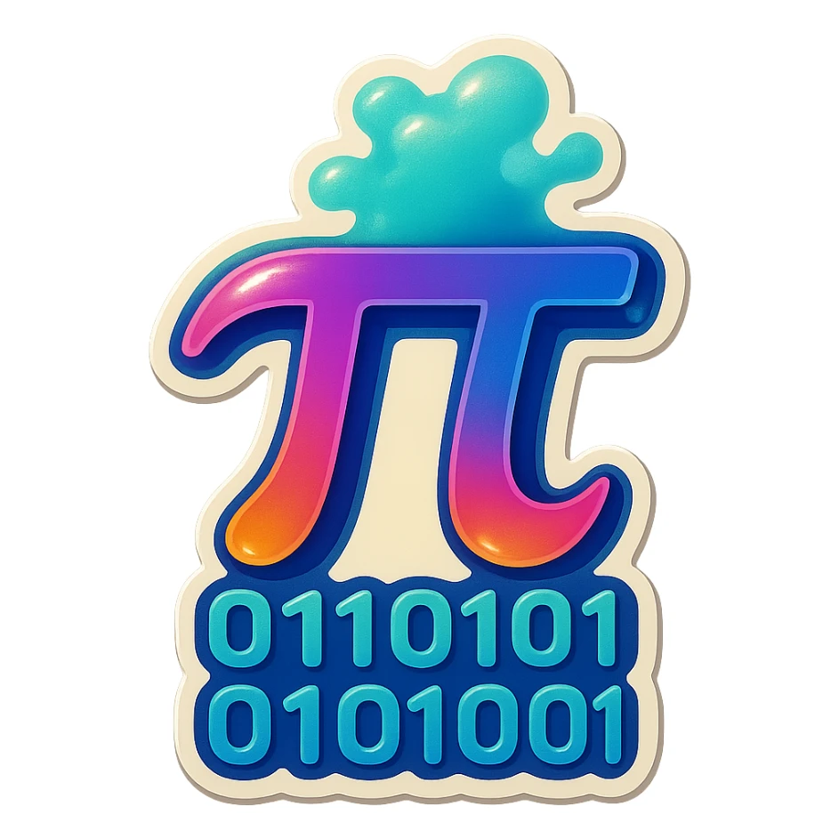  combine the π (pi) math symbol, binary code, and digital mist emerging from it. sticker