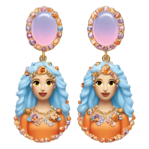 Dolce and Gabbana earrings with white and colourful lavender light blue orange pink summer print and golden detais 2023 sticker