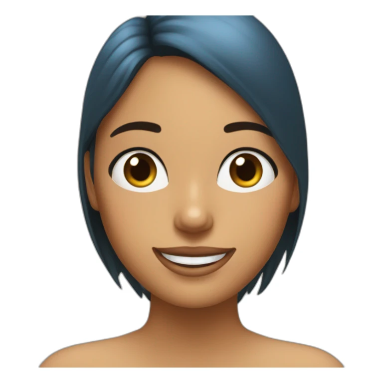 Chica con melena marrón, ojos azules y sonrisa sticker