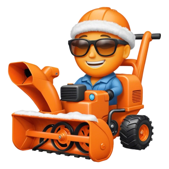 Orange snowblower with face, sunglasses and a smile sticker
