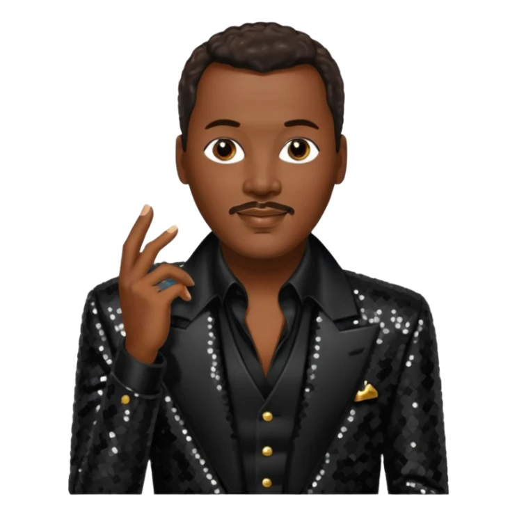Luther Vandross with dark brown hair, black sequin outfit sticker