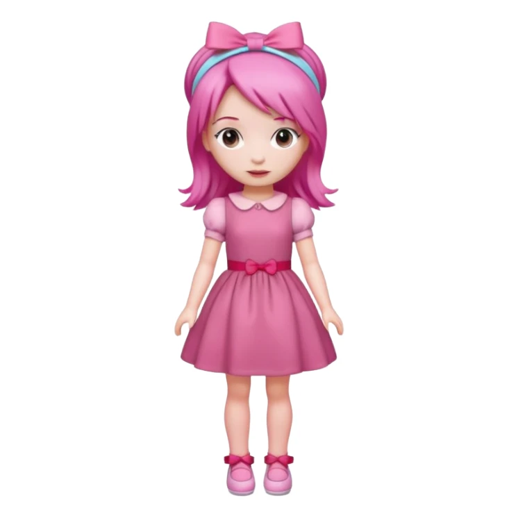 Isolated detaile illustration modern raspberry torte doll figurine full body with pink hair and a pink hairband standing sticker