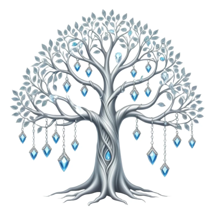 Spiritual magical ethereal silver tree with crystals hanging in it sticker