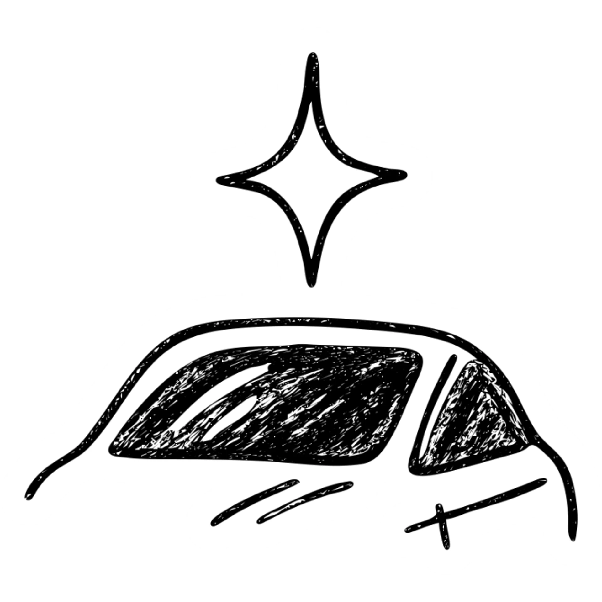 hand-drawn outlined icon of a small bright star on a glossy black vehicle surface, subtle reflections, clean and modern sticker