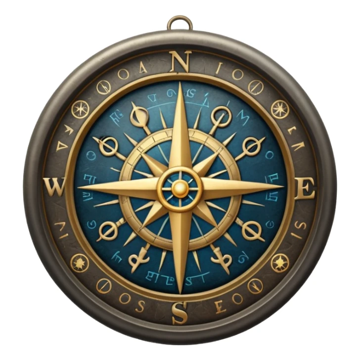 Mystical compass with arcane symbols, dark metallic iOS-style emoji sticker