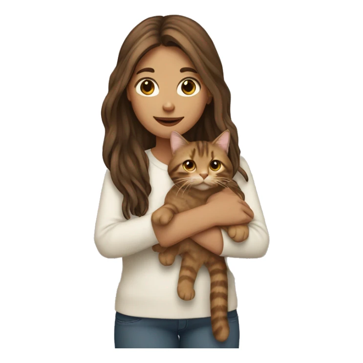 Long brown-haired girl holding long haired tabby cat sticker
