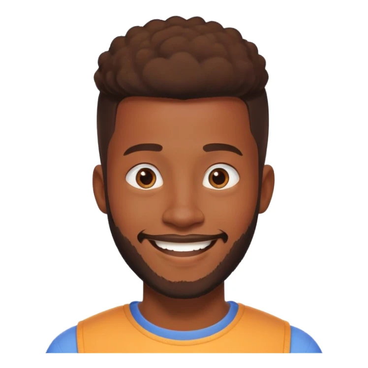 African yound man in his late 20s with a  bright smile with a short boxed beards in Pixar style sticker
