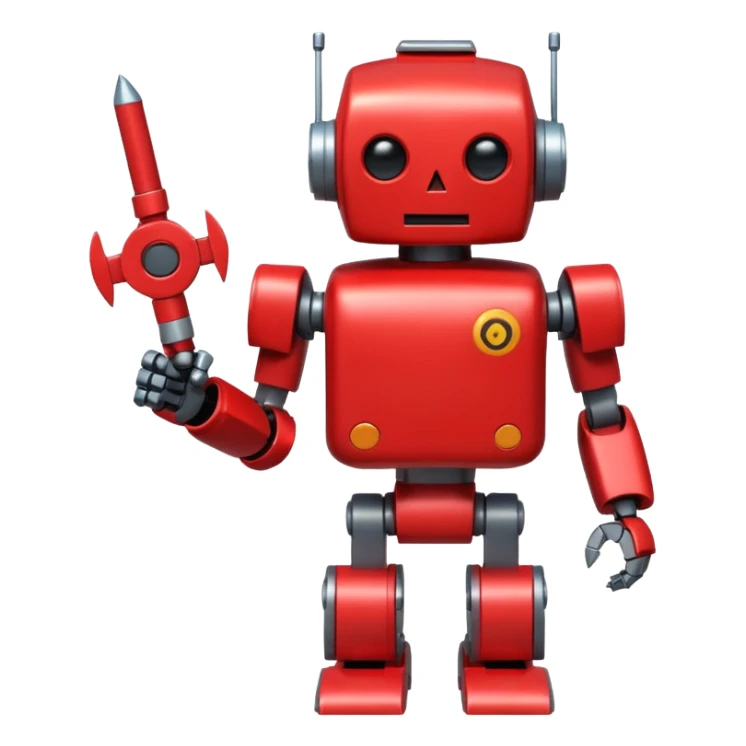 A red robot with 2 bomb weapon on his arms, he has a blocky body and a round red head sticker