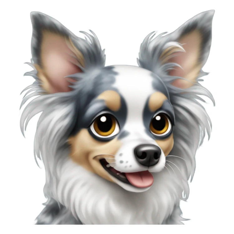 Blue merle chihuahua long hair with spotted face over bite sticker
