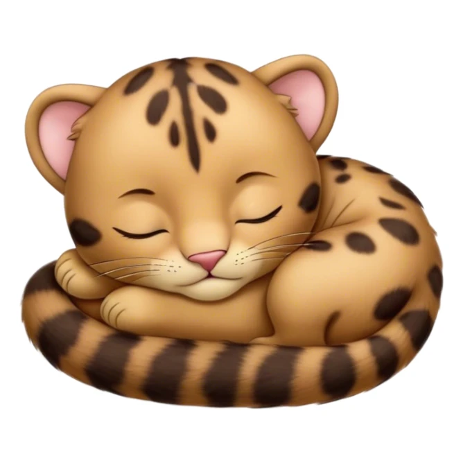 Meme-Worthy cute Sleeping Baby Panther Portrait Emoji, Head resting peacefully with a contented smile, showcasing a luxuriously soft, compact form and eyes gently closed in serene slumber, Simplified yet comically adorable features, highly detailed, glowing with a soft, drowsy glow, high shine, relaxed and utterly lovable, stylized with an air of playful laziness, bright and heartwarming, soft glowing outline, capturing the essence of a sleeping baby panther that feels destined to become the next viral icon of adorable rest! sticker