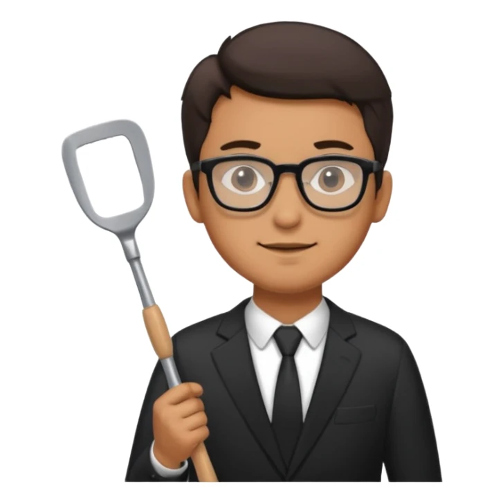 man with glasses wearing a suit and holding a spatula sticker