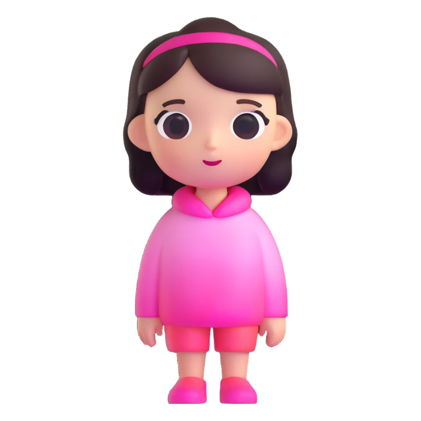 Cute minimalist female character with pink gradient glass effect, transparent background sticker
