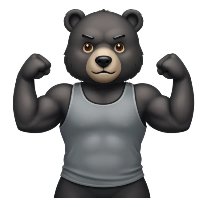 flexing bear with tanktop with black furr sticker