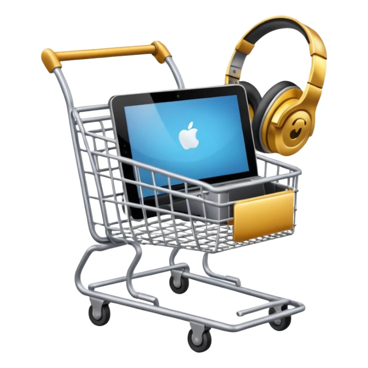 shopping cart with a laptop, smartphone, and headphones inside sticker