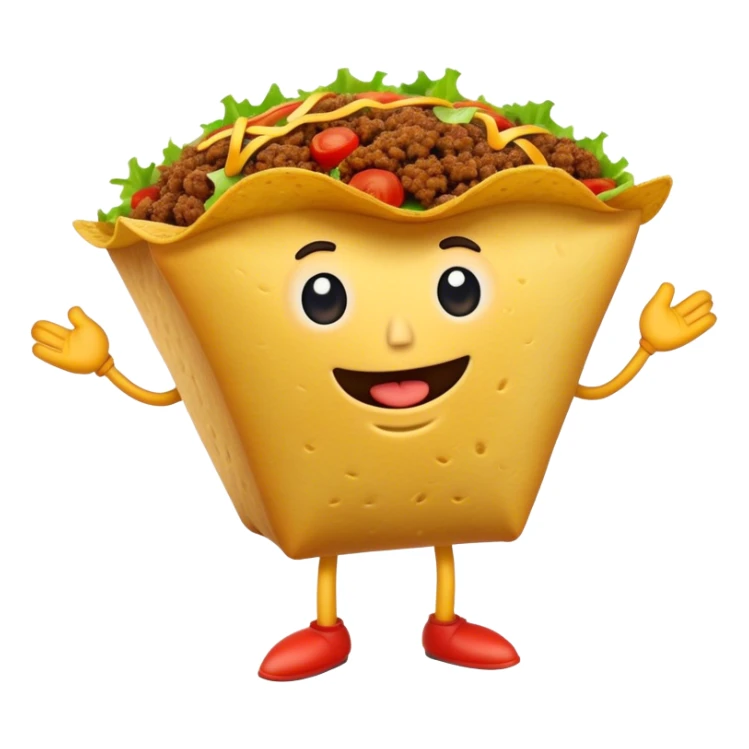 A talking and walking taco with arms and legs sticker