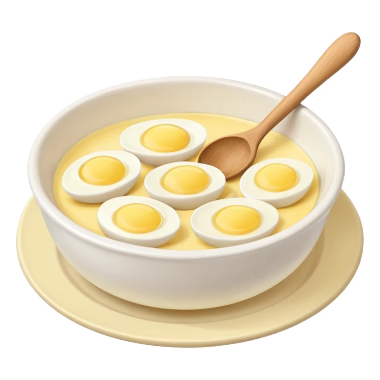 a dozen eggs, a ceramic mixing bowl with a wooden spoon and a plate of butter sticker
