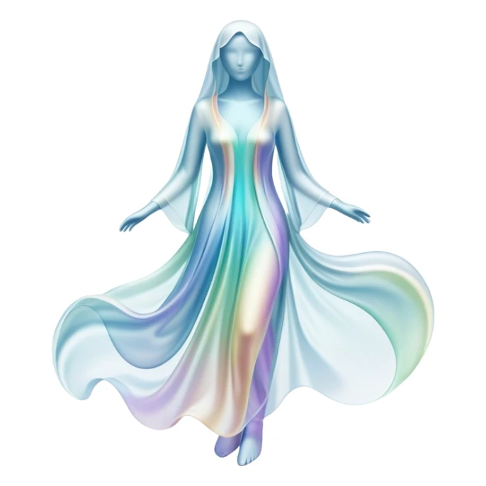 Ethereal flowing lines forming a clothing silhouette shape, abstract fluid style essence symbol, wardrobe identity flowing into form sticker
