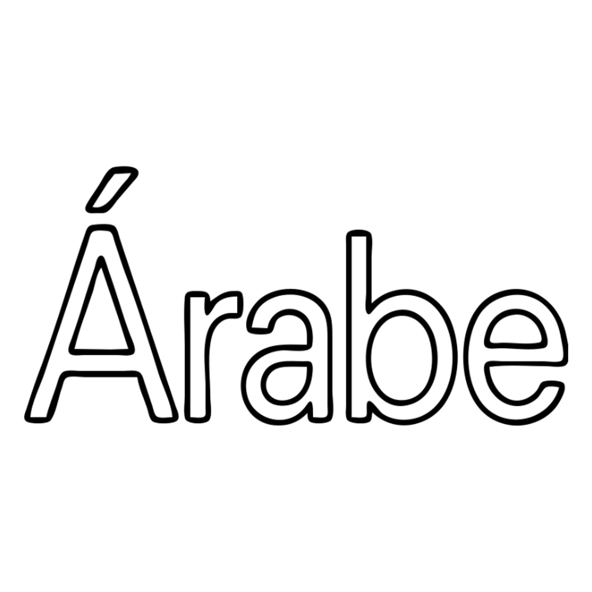 the word 'Árabe' in a minimalistic icon style, using geometric shapes, black outline sticker