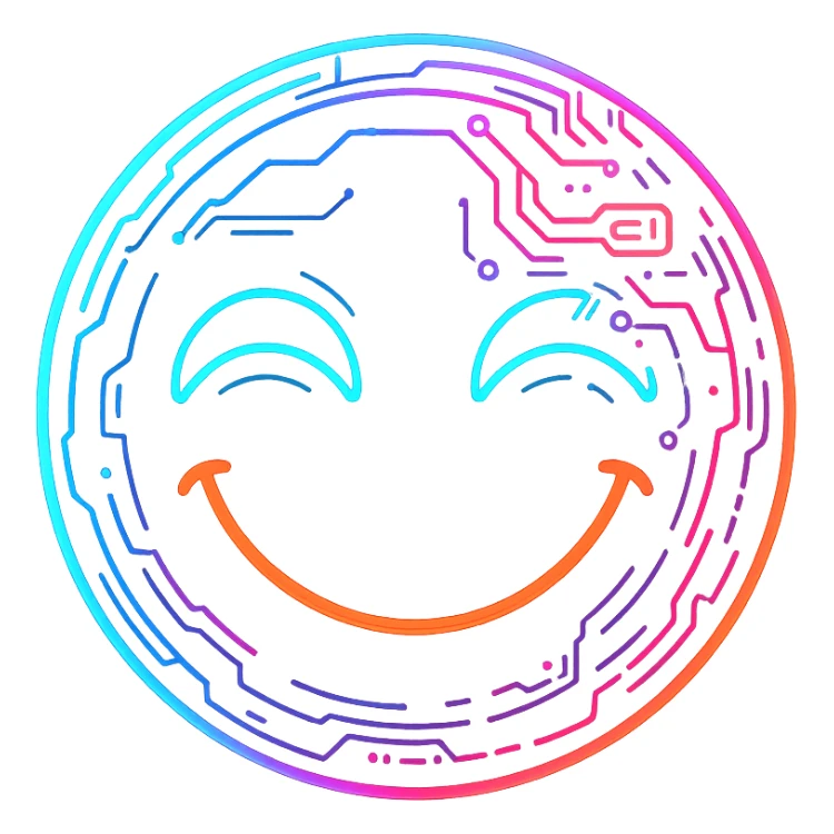 cyberpunk style emoji face with a happy expression, neon colors, futuristic details sticker